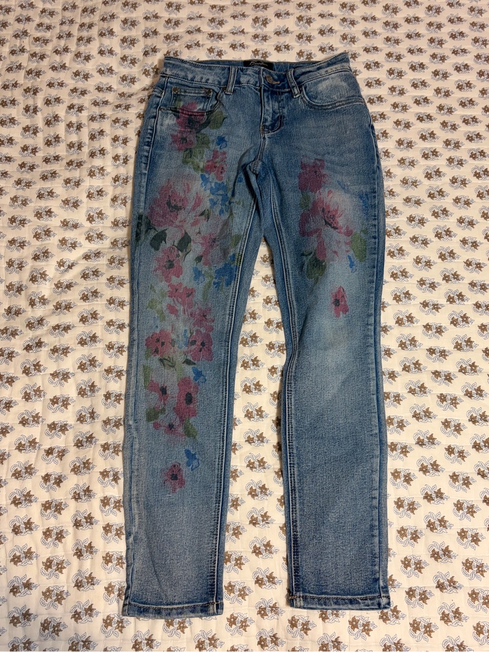 Blue Floral-Print Women’s skinny ankle Jeans